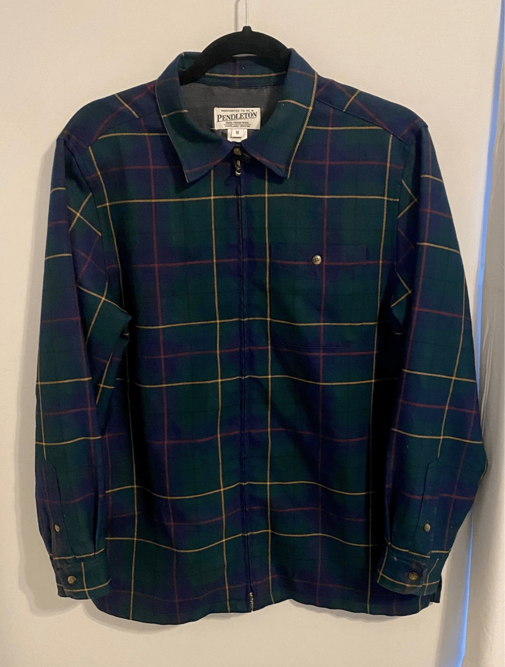 Vintage Pendleton 100% Virgin Wool Tatar Jacket Full Zip Green Yellow Red M
